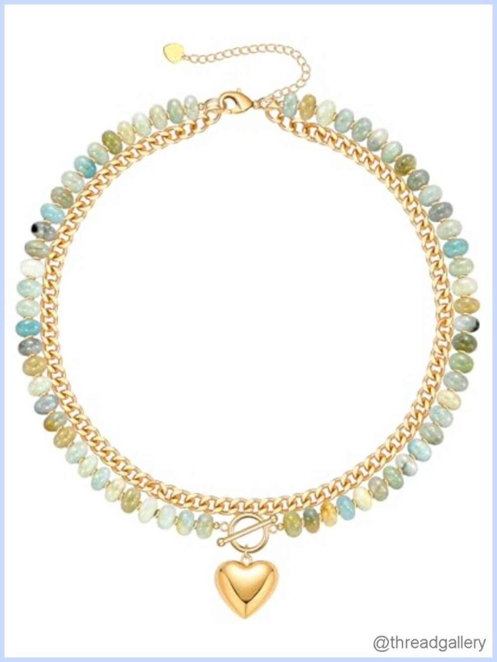 Layered Beaded Pendant Necklace Gold Plated Cuban Link Chain Women